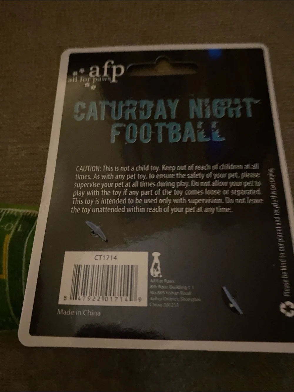 All For Paws Wildcats Green Plush Football Cat Toy